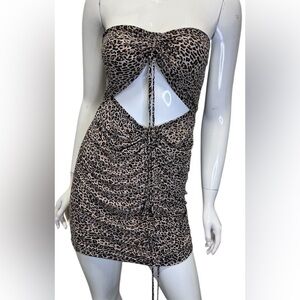 Leopard Print Strapless Mini Dress Size L
